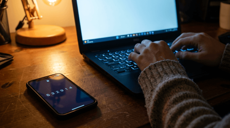 Menedżer haseł i uwierzytelnianie dwuetapowe na ekranie smartfona i laptopa