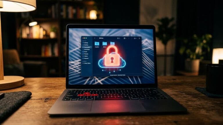 Ekran komputera z komunikatem o zablokowanej stronie internetowej, symbolizujący odgórne blokowanie piractwa.